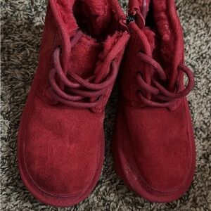 UGG Red Suede Lace-Up Boot with Plush Interior